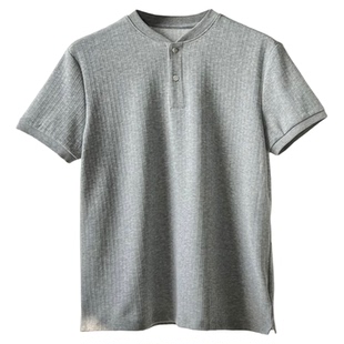 INKNOTS复古亨利领条纹正肩短袖T恤男女老钱V领半袖高智感POLO衫