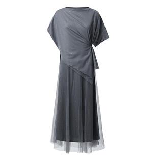 sdeer圣迪奥女装优雅圆领网纱两件套吊带连衣裙S223Z12B1