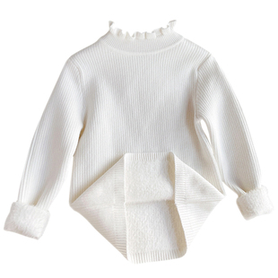 女童一体绒加绒毛衣秋冬2025新款木耳边内搭上衣儿童针织打底衫