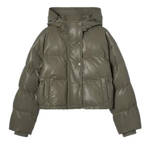 MEETLADY美式冬季加厚面包服皮外套短款女小个子显高白鸭绒羽绒服