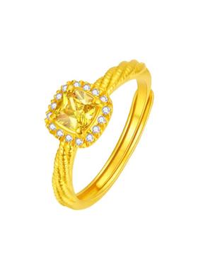 千年珠宝黄金戒指女足金小方糖金戒指开口时尚新款送礼送女友礼物