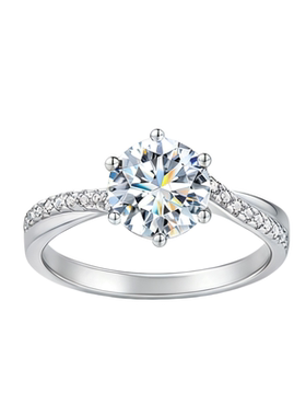 NY纯银镀18K铂金莫桑钻钻戒指女