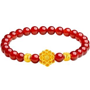 周六福黄金手链女妈妈转运珠定价莲花串珠金珠3d硬金手串新年礼物