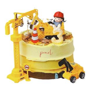挖土机蛋糕装饰挖掘机推土机儿童男孩生日挖挖机工程车摆件插件