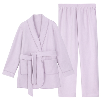 安莉芳新品双面绒长款大翻领睡衣女士可外穿家居服套装ELW0824