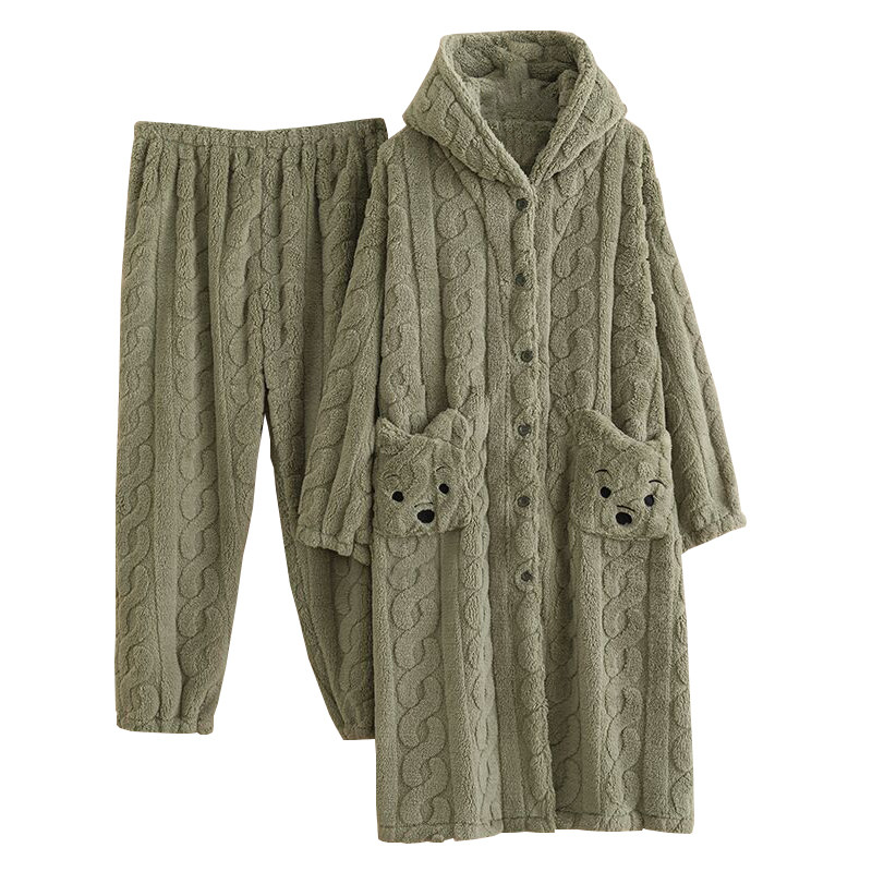 女法兰绒连帽开衫睡衣家居服