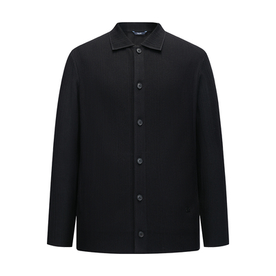 堡尼新品商务夹克翻领衬衫款莫代尔混纺短款针织茄克男FS680192C