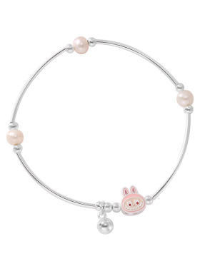 925通体纯银珍珠可爱兔子手链