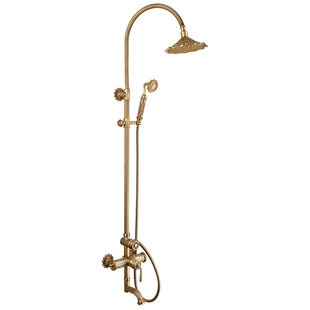 仿古黄铜淋浴花洒套装浴室家用卫生间复古花纹增压沐浴器轻奢龙头