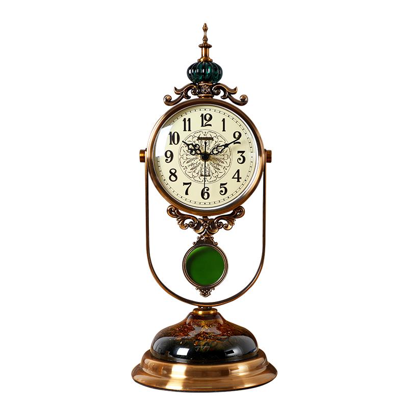 美式轻奢座钟桌面台钟客厅摇摆钟表欧式摆件创意高端复古台式时钟