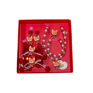 儿童新年红色喜庆首饰礼盒套装项链戒指宝宝发饰耳饰女童发卡饰品