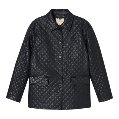 诗篇专选微腊感菱形格落肩式宽松皮棉服2025冬款