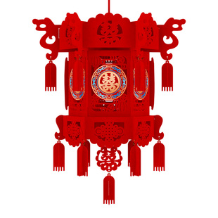 马年大吉贴金款宫灯国风典雅仿古灯笼一对装新年布置福字精美挂件