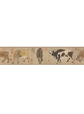 韩滉五牛图传世书画真迹高清微喷仿古复制国画卷轴酒店礼品装饰画