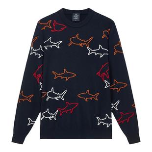 【纯羊毛】德鲨男士套头毛衣2024秋冬新品鲨鱼图案针织衫