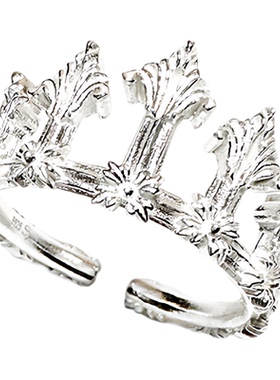 QuriouStone其石哥特风格欧式栅栏皇冠雏菊戒指925纯银开口可调节