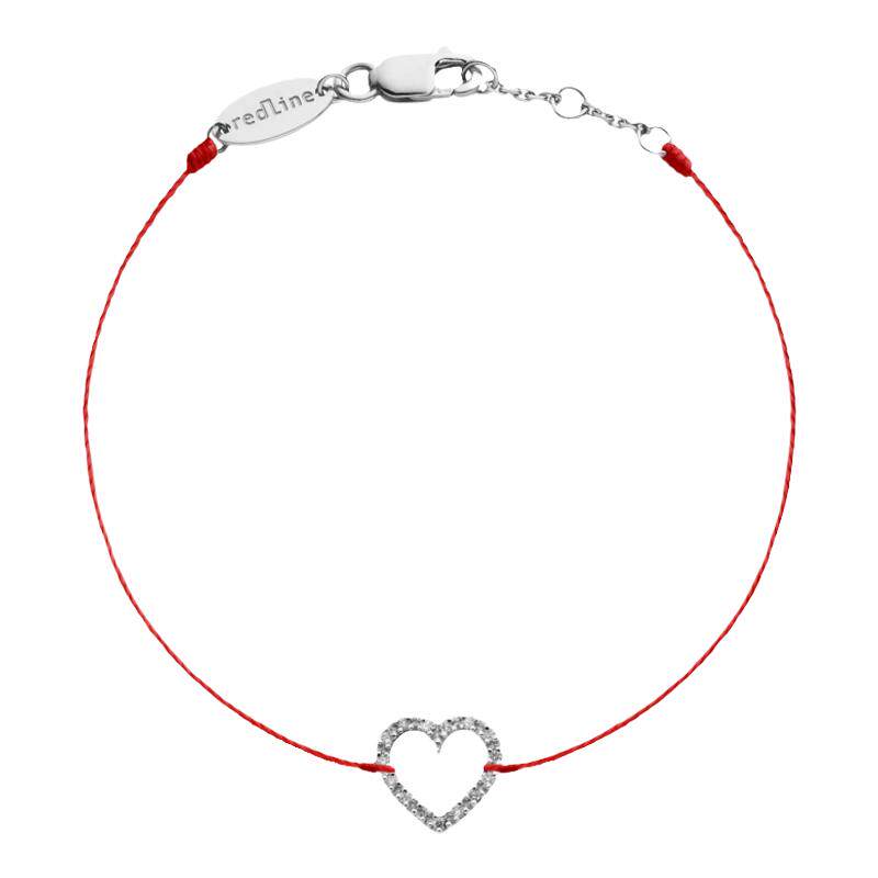 Redline/红绳女士Beau Coeur 0.08克拉爱心圆形钻石白金绳制手链