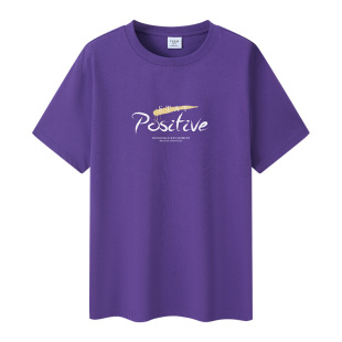 TEEK夏季纯棉深紫色短袖t恤 新款设计感青少年潮流韩版体恤衫上衣