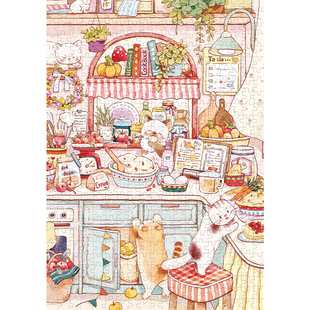 古部猫咪烘焙时光500片白卡珠光成人拼图治愈系解压益智玩具礼物