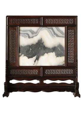贡匠红酸枝镶云石台屏