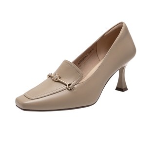 【静音系列】千百度高跟鞋细跟新款秋季羊皮单鞋方头通勤女鞋