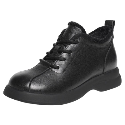 红蜻蜓妈妈鞋冬2025加绒圆头带毛女鞋真皮厚底鞋子保暖中老年皮鞋