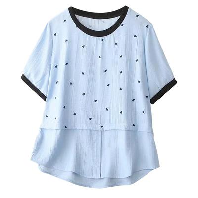 大码中年女夏季爱心短袖T恤