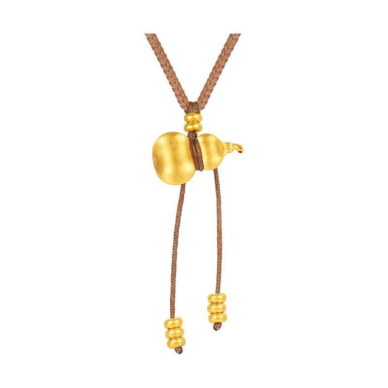明牌珠宝金丝福禄硬金吊坠 足金拉丝葫芦算盘珠编绳项坠ASY0716