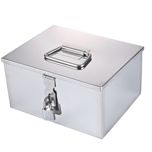 不锈钢收银箱手提箱银行钱箱超市零钱箱票据盒钱箱带锁票盒储藏罐