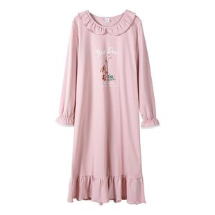 睡裙女款春秋纯棉长袖可爱兔子卡通宽松女生中长款过膝秋冬款睡衣