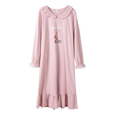 耶蒂针织纯棉秋冬款可爱睡裙长袖