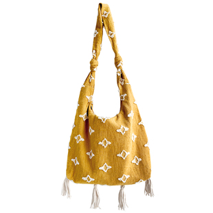 波普先生国风原创姜黄流苏复古棉麻布包斜挎单肩森系波西米亚文艺