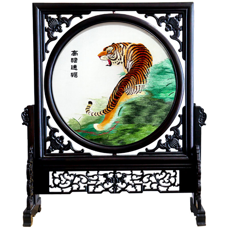 湘绣上山虎虎生威摆件手工