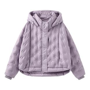 tanni新款通勤简约元气少女感淡紫色短款羽绒服TN31DJ026A