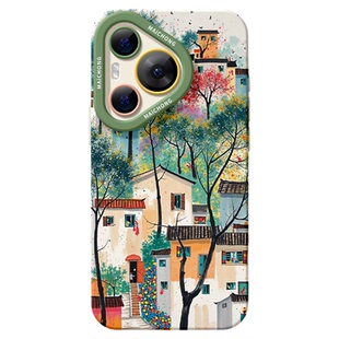 适用华为Pura80手机壳女款p70pro保护套新款ultra硅胶防摔50pro全包p40高级60pro+古风p80水墨小城art软外壳