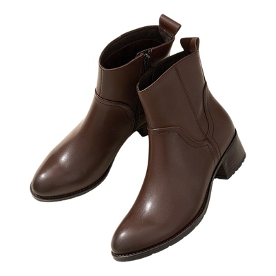 宝舒曼真皮女靴粗跟女鞋