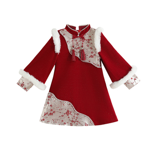 汉服冬装女童拜年服2025新款旗袍连衣裙冬季儿童秋冬新中式过年服