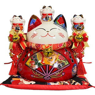 福缘猫红色招财猫举双手开业乔迁礼品收银台装饰生意人摆件发财猫