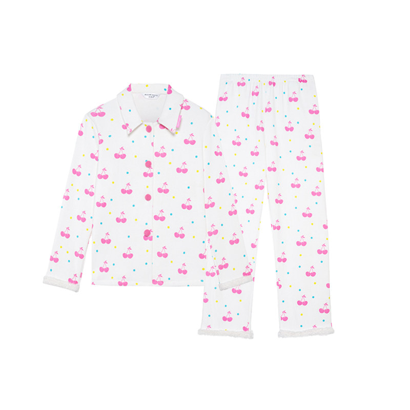 RooMance汝曼司 芭比粉樱桃雪尼绒睡衣女款春秋可外穿家居服套装