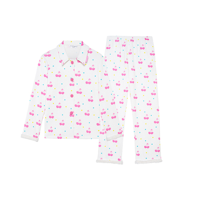 RooMance汝曼司 原创芭比粉樱桃雪尼绒睡衣女冬季加厚家居服套装