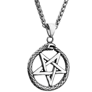 冷淡暗黑风哥特衔尾蛇倒五芒星项链嘻哈朋克潮男钛钢复古盘蛇吊坠