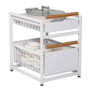 厨房下水槽置物架多功能抽拉式双层收纳架调料碗碟橱柜拉篮分层架