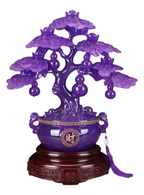 紫色葫芦聚宝盆发财树摆件聚财