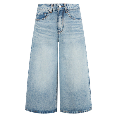 浅蓝色八分阔腿高腰小个子牛仔裤