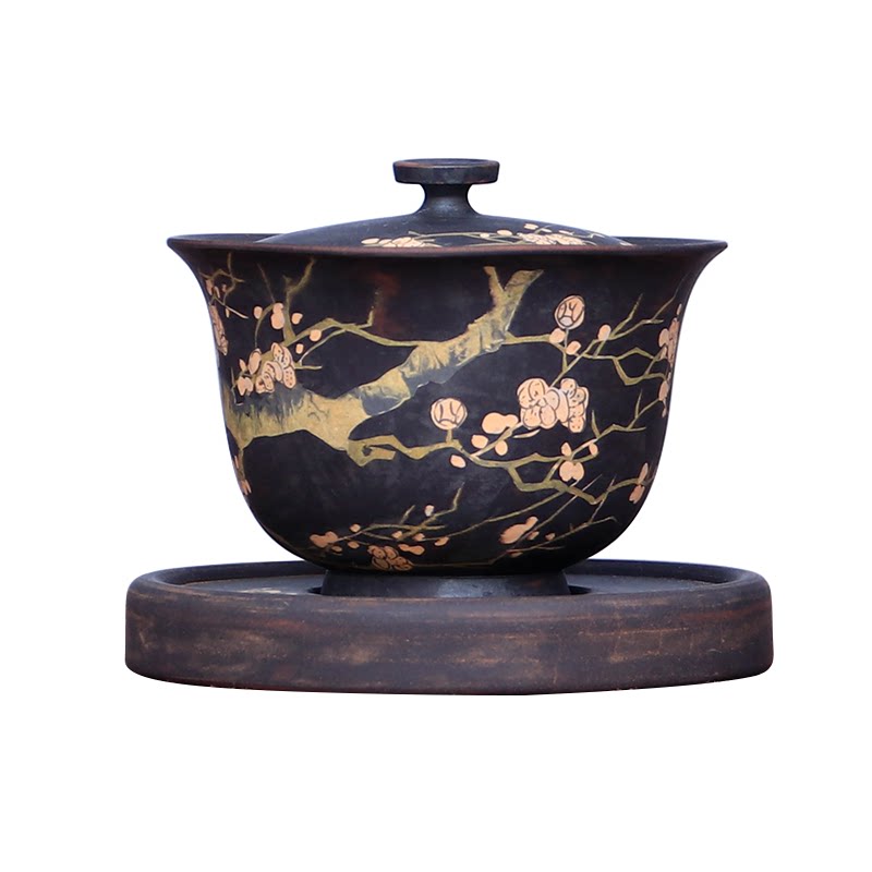 建水紫陶手抛盖碗普凡老师作品