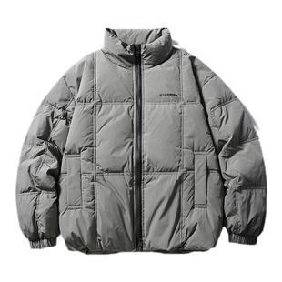 灰色立领字母夹克羽绒服秋冬季男生外套轻薄棉服宽松百搭加厚保暖