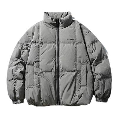 纯色宽松简约立领字母羽绒服加厚