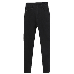 秋冬加绒白色牛仔小脚裤女娇小个子8分弹力紧身打底外穿9分铅笔裤