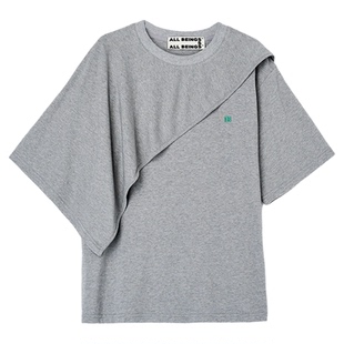 ALL BEINGS25SS夏季新款设计感轻薄感刺绣小标不对称方巾T恤女