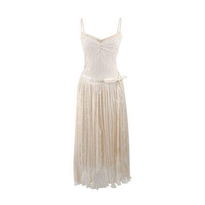 巴黎落日拼接针织吊带长款连衣裙